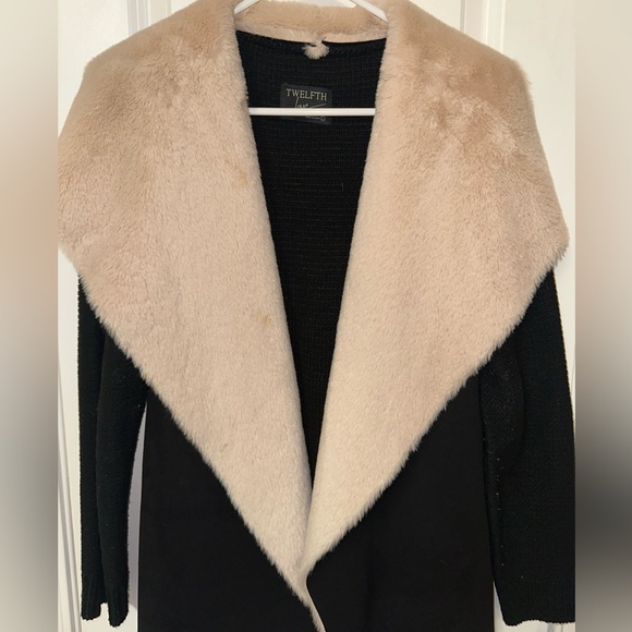 Black Coat with Faux Fur Collar - Picture 3 of 8